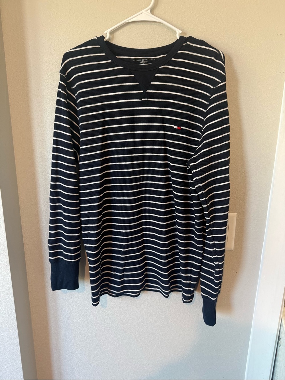 Tommy Hilfiger Navy and White Striped Long Sleeve Tee